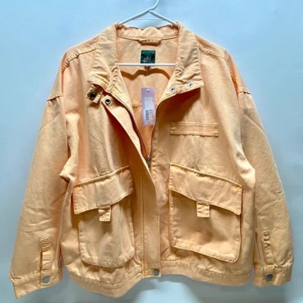 Wild Fable Jean Jacket Women's Large Mellow Orange Denim Coat Canvas Pockets NWT